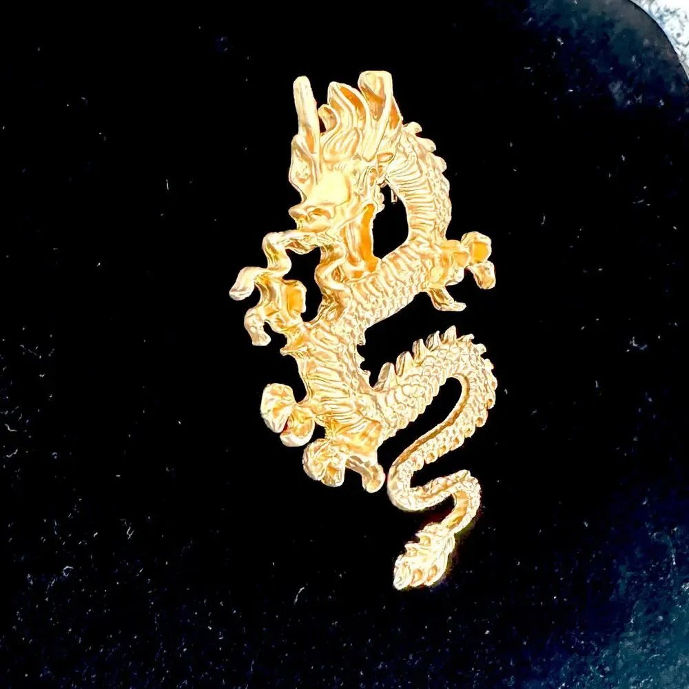 Gold Tone Chinese Style Dragon Statement Brooch